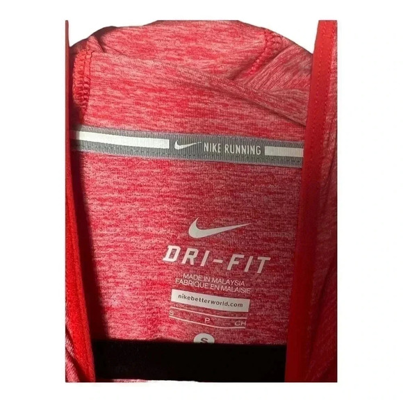 1303. NIKE RUN DRI FIT LONG SLEEVE TOP WITH‎ HOOD AND MOCK NECKLINE BRIGHT CORAL - Picture 5 of 9